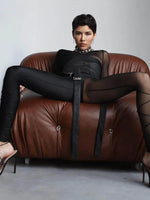AHAgaga Winter Sexy See Through Mesh Rompers Women Jumpsuits Fashion O-Neck Zipper Skinny Slim Jumpsuit Woman Midnight Overalls