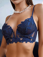 French-Style Sexy Deep V Lingerie, Ultra-Thin Large Bust Push-Up, Pure Desire Embroidery, Lace Bra with Soft Underwire