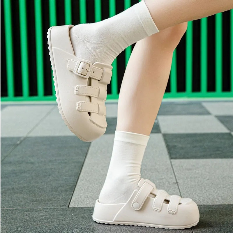 Hollow Out Thick Platform Rome Sandals Women 2025 Summer Closed Toe Eva Clogs Slippers Woman Comfort Thick Sole Beach Sandles
