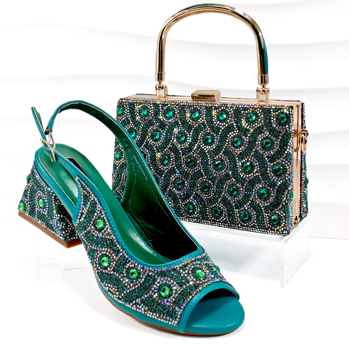 doershow Italian brown Shoes And Bag Sets For Evening Party With Stones Italian Leather Handbags Match Bags! HMP1-21