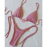 2025 Halter Bikinis Women Swimsuit New Sexy Swimwear Floral Brazilian Bikini Set Micro Biquini Female Cute Solid Beachwear