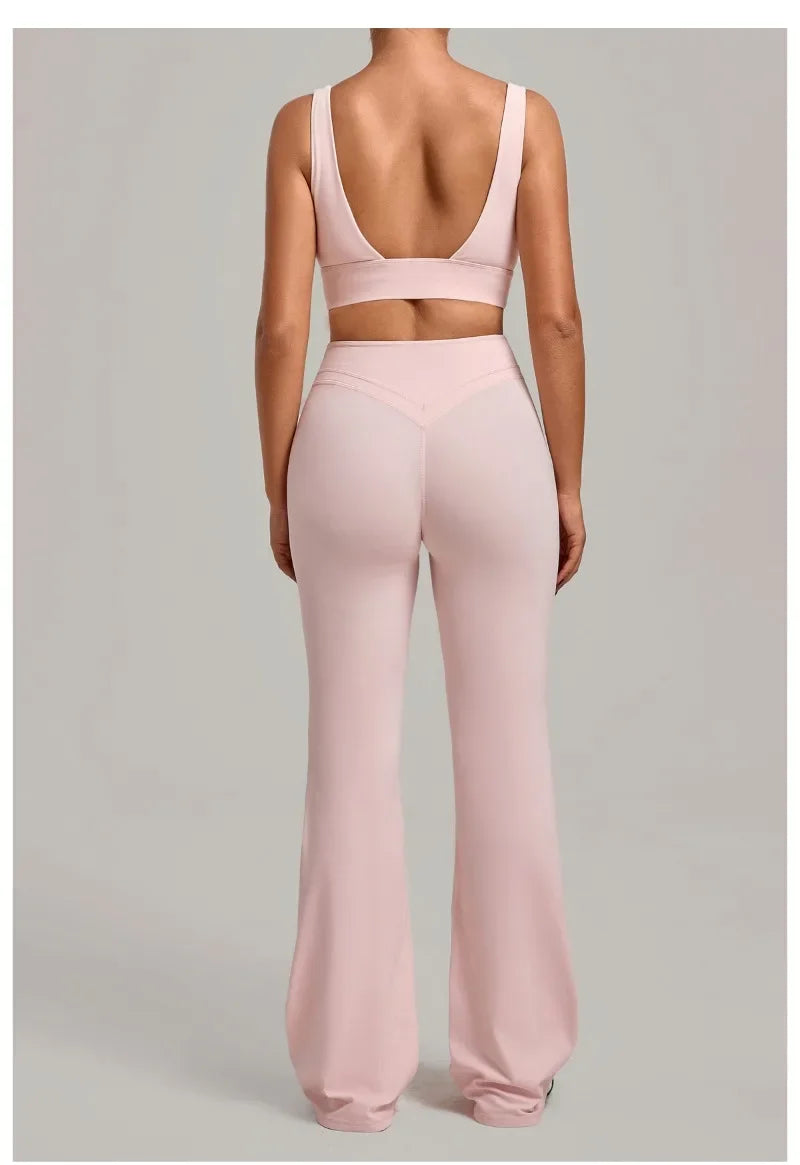 Women's Seamless Yoga Sets Sports Fitness Hip-lifting High Waist Flared Pants Backless Bra Suits Training WorkoutLeggings Sets