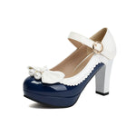 Women Lolita Style Patent Leather Bow Shoes 9.5cm High Heels Anti-slip Rubber Sole Platform Pumps Ideal for Parties Daily Wear