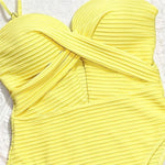 Solid Yellow Ribbed Swimwear Sexy Tummy Control Swimsuit One Piece Woman 2026 Hollow Out Bathing Swimming Suit Wear Monokini