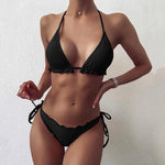 2026 Ribbed Ruffled Frilled Brazilian Bikini Women Swimsuit Female Swimwear Two Pieces Bikini Set Halter Bathing Suit Swim Lady