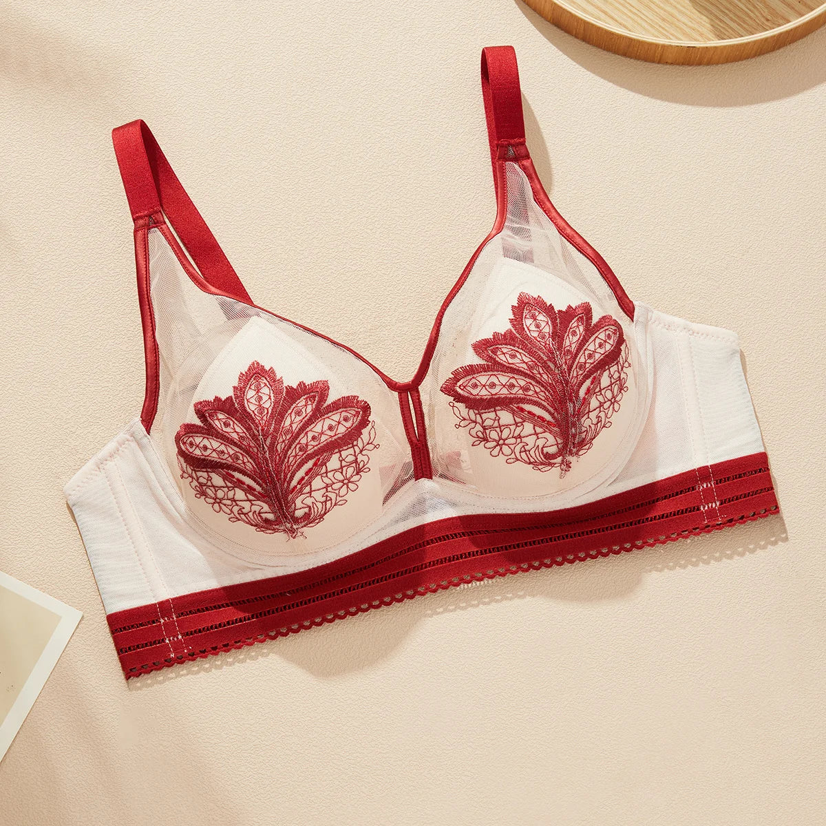 Sexy Thin Hot Bra for Women Lace Flower Mesh Bra 70 75 80 85 ABC Small Chest Unlined Push-up Bra FW7040