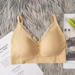Women's Lace V Neck Rib Camisole Tube Top Bralette Criss Cross Back Removable Foam Pads Wireless Thin Straps Tube Bra