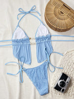 Sexy Triangle Bikini Women Summer Hollow Out Bandage Cross Crop Top Tie Side Thong Swimsuit Bathing Suit Holiday Swimwear