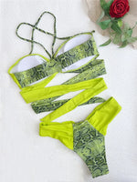 Sexy Snake Print Halter Bandeau Bikinis Set Thong Swimsuit Women Push Up Swimwear High Cut Bathing Suit Biquini Beachwear bikini