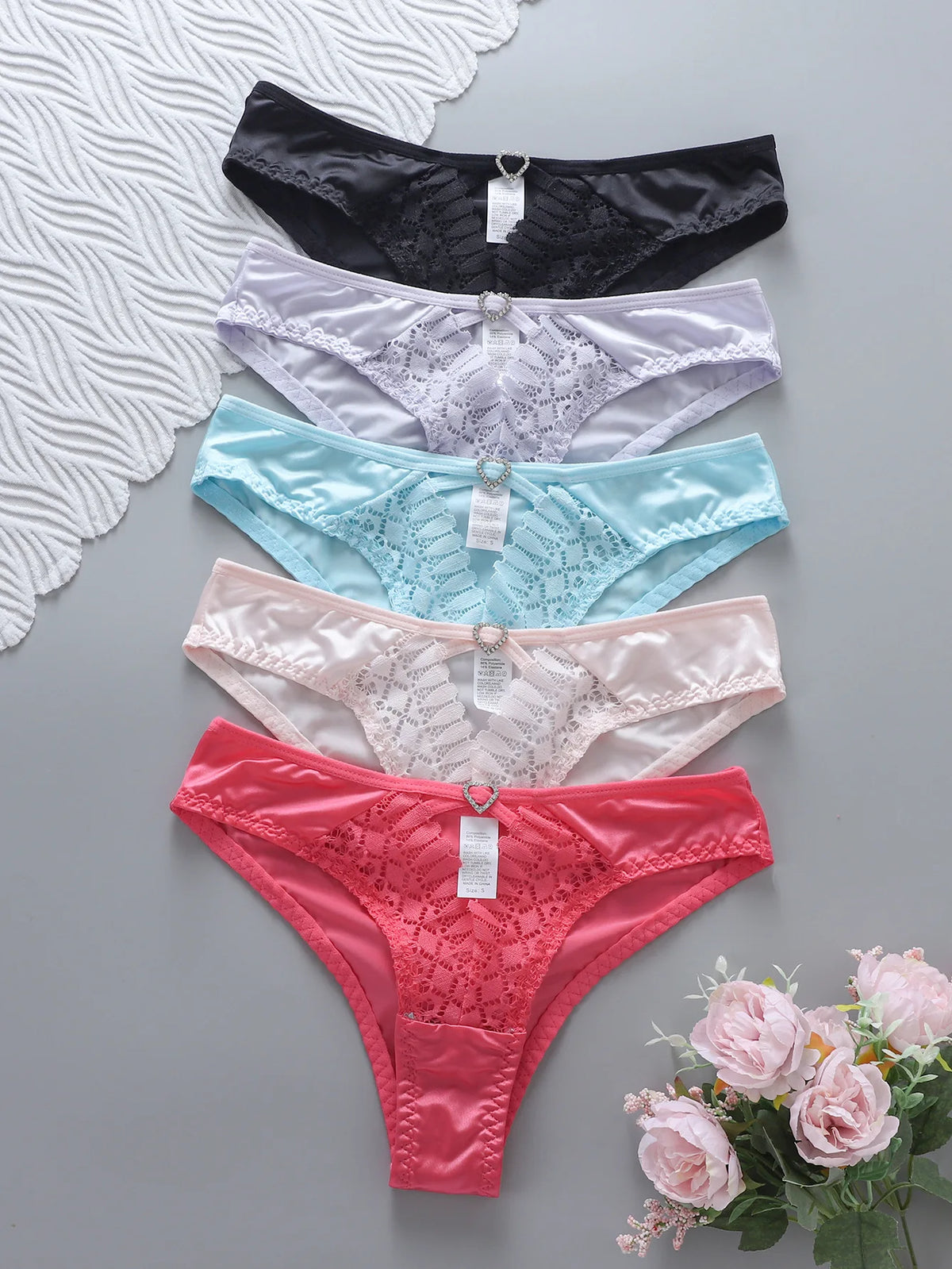 5 Color Women Lace Embroidery Panties Sexy Hollow Low Waist Briefs Summer Ice Silk Breathable Lingerie Female Knickers Intimates
