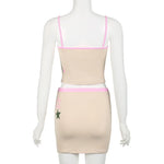 Hot Girl Two-piece Suit Printed Slimming Suspender Low Waist Drawstring Short Skirt Suit