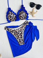 With Skirt Sarong Leopard 3D Ruffled Bikini Female Swimsuit Women Swimwear Three-pieces Bikini Set Bathing Suit Swim Beachwear