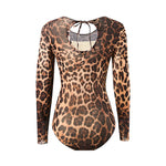 S - XXL 2026 Leopard With Skirt Long Sleeve One Piece Swimsuit Women Swimwear Female High Cut Leg Bather Bathing Suit Swim V7352