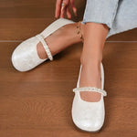 Slip-on Round Toe Pearl Women's Flat Mary Jane Shoes Trend High Quality Fashion Korean Style Social Casual Ladies Footwear