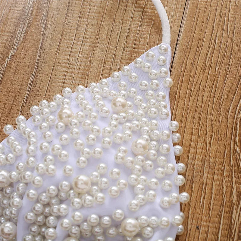 Halter Luxury Pearl Bikini Mini Micro Bikinis Female Swimsuit Women Swimwear Two-pieces Bikini Set Bather Bathing Suit Swim Lady