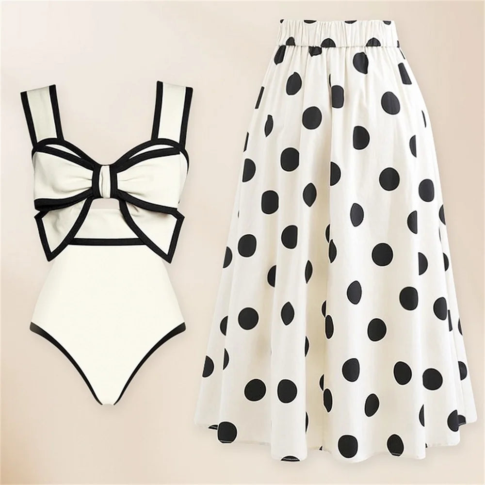 2 Pieces Retro Printed Swimsuit With Cover Up Sexy Women Swimwear 2025 V Neck Bikinis Female Biquini 3XL Bodysuit Beachwear