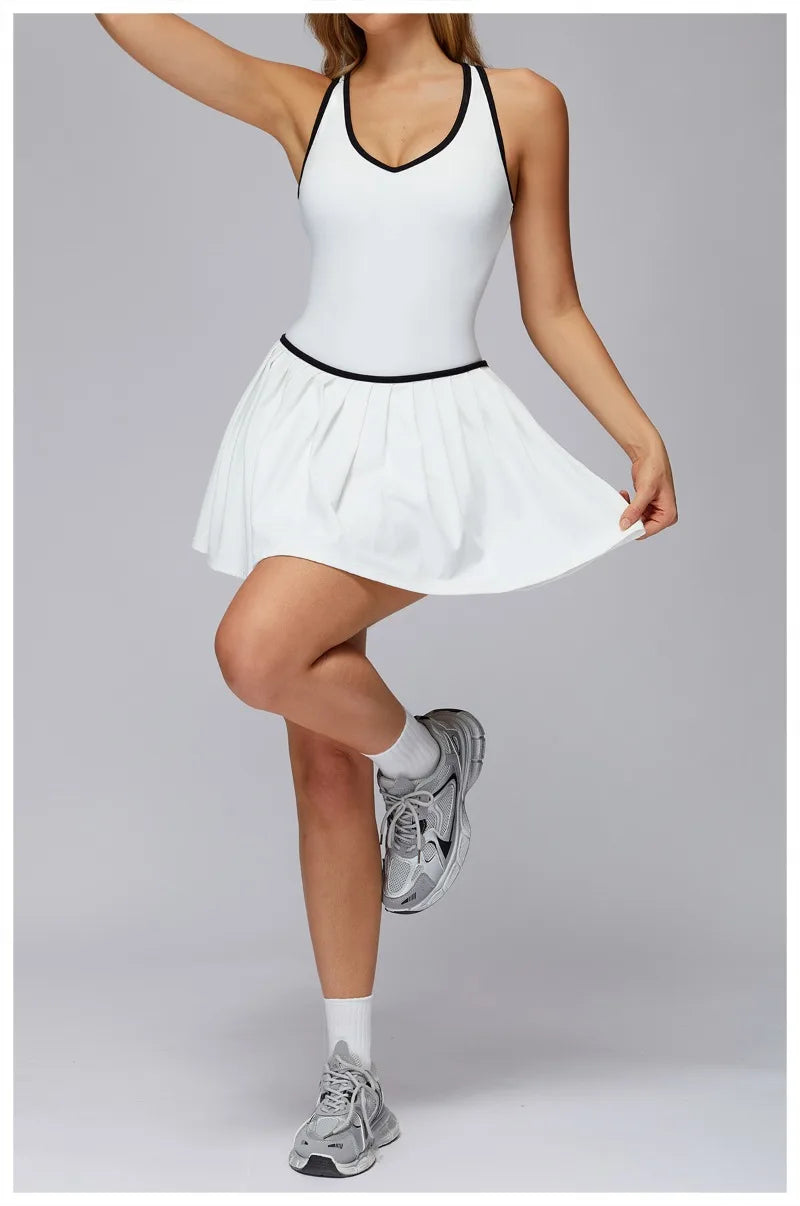 Women's Nude Yoga Clothes Beautiful Back and Slim Fit Two Anti Glare Dresses Outdoor Sports Running and Leisure Fitness Clothes