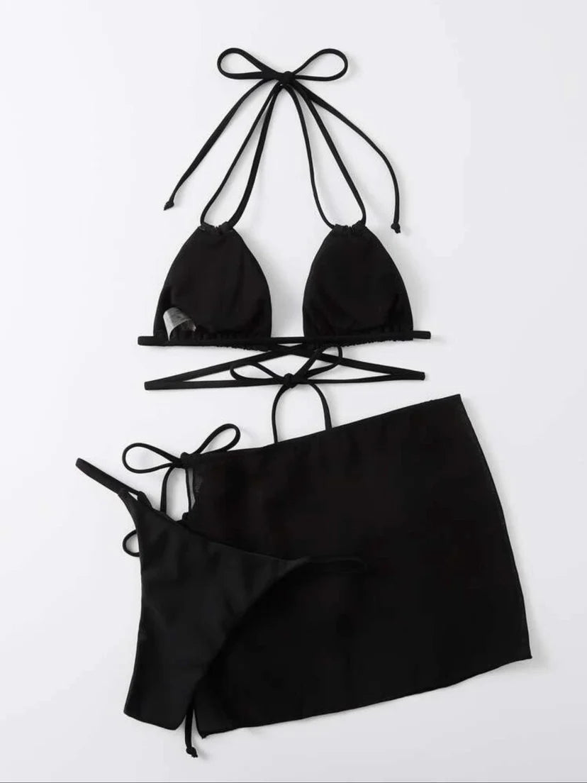 3 Pieces Thong Bikini 2026 Women With Skirt Trikini Swimwear Female Triangle Swimsuit Beach Wear Bathing Swimming Suit Summer