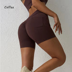 DIAS FIT JOY Women's V-waist Pleated Yoga Shorts Pocket Shorts Fitness Hip Lifting Quick Drying Gym Training Shorts