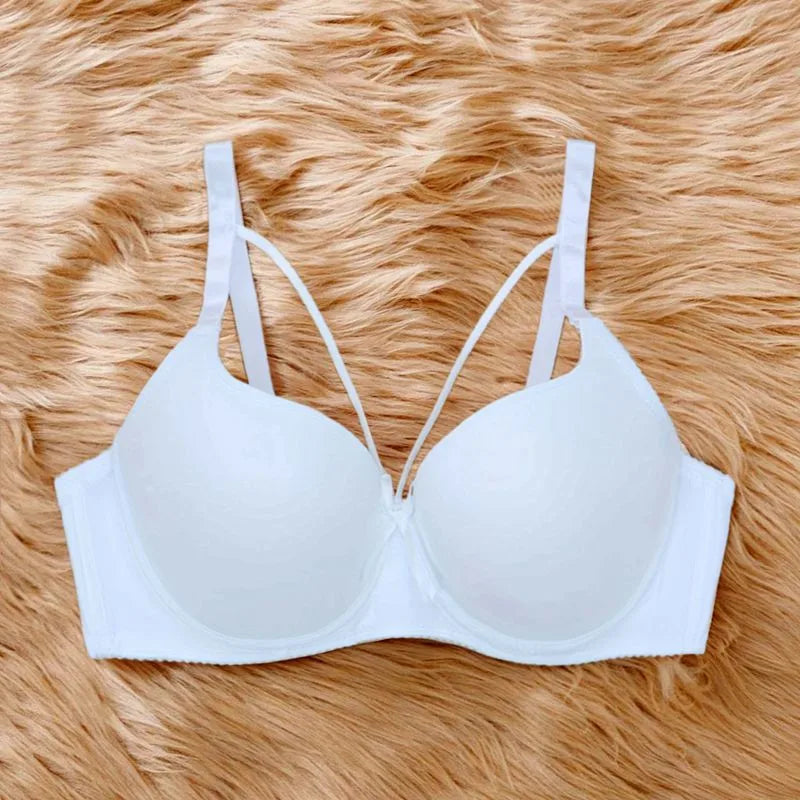 Beauwear Solid Color T-shirt Bras for Women Padded Bra Push Up Cross Straps Bow Underwear