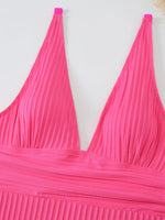 2026 V Neck Swimsuit One Piece Solid Vintage Swimwear Women One-piece Bathing Suit Female Padded Beach Wear Swimming Beachwear
