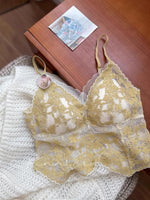 Sexy French Lace Halter Bra Summer Bralette Small Bust Wrinkle-Free Adjustable Straps Beauty Back Vest Wirefree Comfort Bra Set