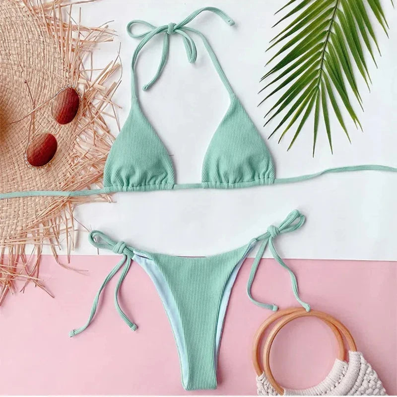 Sexy Red Micro Bikini 2024 Women Swimsuit Female Swimwear Thong Bikinis Set Brazilian Beach Wear Bathing Suit Strings Biquini