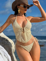 Sexy Black Mesh Draped Neckline Bikini Set 2026 Women Metal Circle Push Up Bra Triangle Swimsuit Bathing Suit Holiday Swimwear