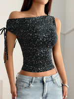 Phantasy Women's One Shoulder Sequin Sparkly Tops Sleeveless Asymmetrical Vest Fashion Y2K T-Shirt Women's Vestido 2025 Summer
