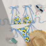 Sexy Blue Fruit Print Micro Bikini 2025 Women Tie Up Strap Push Up Triangle Swimsuit Beach Bathing Suit Holiday 2 Piece Swimwear