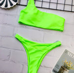 Bikini 2026 Sexy Swimwear Swimsuit Women Single Shoulder Fluorescent Green Bikinis Set Bathing Suit Beach Bikini Female Push Up