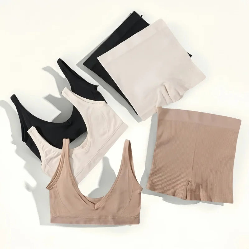 Seamless Bra Set Women V Neck Bra Wireless Brassiere Sexy Lingerie Set Soft Shorts Women's Underwear Set Female Comfy Intimates