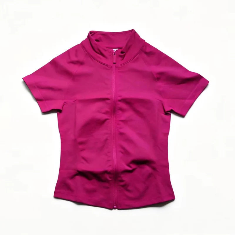 Short Sleeve Zippy Yoga Top Sports Tee Women Running Jacket Seamless Gym Tops Clothes Fitness Pilates Breathable Workout Shirts