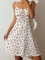 Women’s Heart Print Nightdress Sexy Spaghetti Strap Pajama Dress Sleeveless Lace-Up Cute Slim Fit Sleepwear