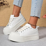 Korean Round Toe Platform Sneakers Women 2026 Autumn Lace Up Thick Bottom Vulcanized Shoes Woman Plus Size 43 Non Slip Sneakers