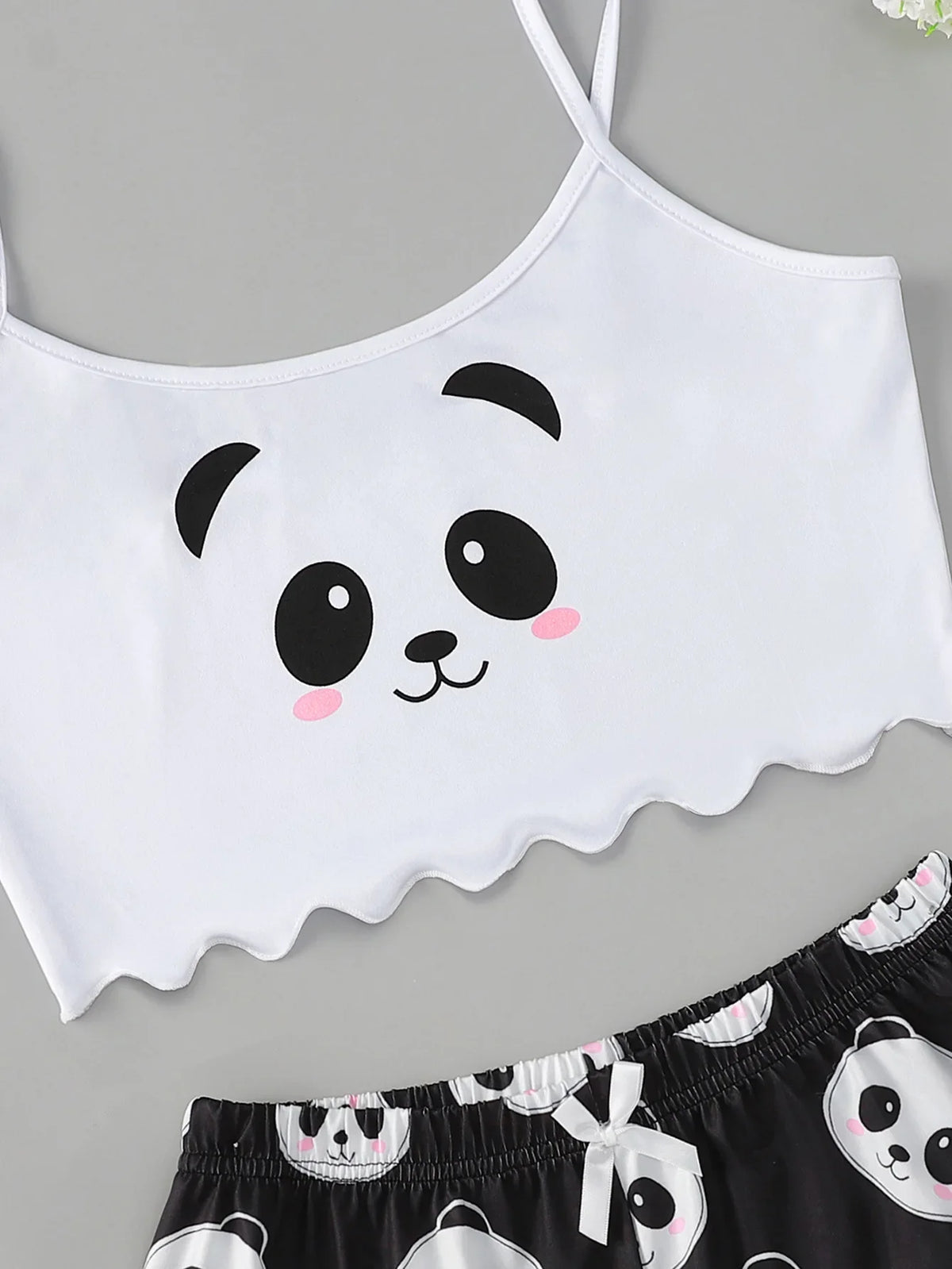 Women's 2pcs Cute Soft ComfyDoll Print Sexy Sleepwear Sleeveless Shorts Homewear Pajama Set Loungewear