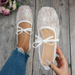 Plus Size 43 Women Fashion Ballet Flats Breathable Laces Square Toe Spring Summer Flat Shoes For Female Daily Walking Loafers