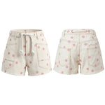 Women's Summer Denim Shorts with Pockets Casual Stylish Dot Print Mid Rise Tie-up Belted Wide Leg Jean Shorts