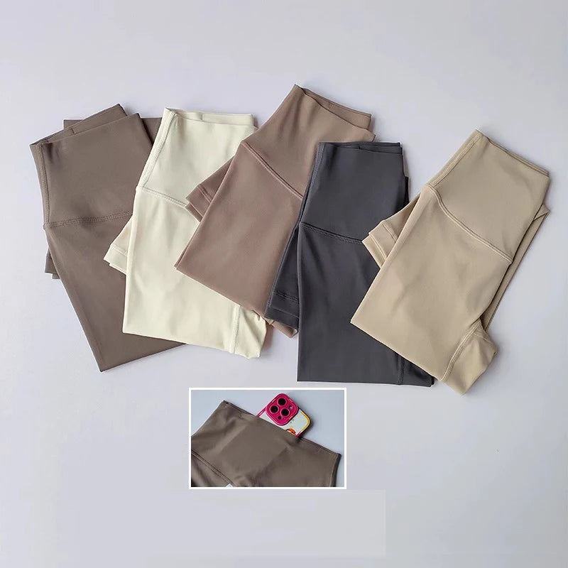 High Waist Women's Yoga Fitness Pants Naked Skin Feeling with Pockets Sports Tight Fit Running Trousers Hip Lifting Pants