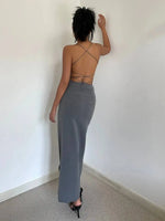 WOMENGAGA Retro High Waist Half Skirt Girl Bifurcate Slim A-LINE Gray Skirts Fashion American Spicy Girls 2023 New 5P2F