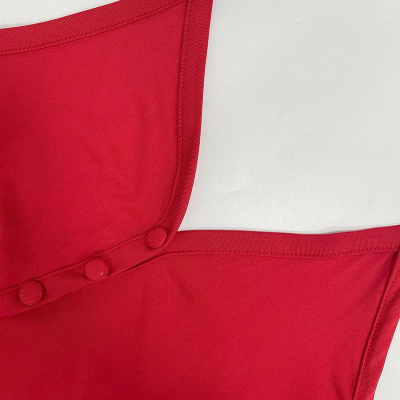 Hot Girl Slim Halter Neck Mini Dress Solid Color V-neck Single-breasted Layered Ruffles Bodycon Short Dresses Fashion Female New