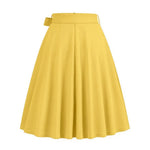 Women Skirt A-line Big Swing Belted Tight Waist Bow Decor Solid Color High Waist Soft Ruffle Summer Dating Party Midi Skirt