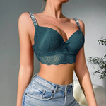 Beauwear Elegant Rhinestone Straps Scallop Trim Bra for women Contrast Lace Push Up Bras 80B 85B 90B 95B-137