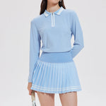 VITALINOVO Tennis Skirt Sets for Women Zipper Color Block Shirts High Waisted Golf Polo Two Piece Skirt Set Women 2 Piece Outfit