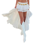 Women's Elastic Band Waist Flowy Skirt Irregular Ruffle Asymmetrical Midi White Boho Skirt Streetwear