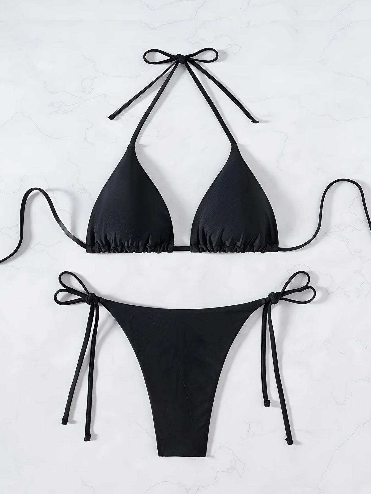 ZTVitality Sexy Set Damen Black Triangle Tie Side Bikini 2025 New Biquini Padded Pad Halter Backless Swimsuit Women Swimwear