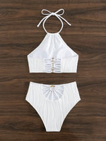 2026 Sexy High Wasited Swimsuit Women Solid White Bikini High Neck Swimwear Female Bathers Bathing Swimming Swim Suit Beachwear