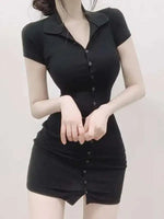 South Korea 2023 New Spring/Summer Dress Small Sexy Slim Fit Temperament Tight Short Sleeve Slim Wrap Hip Short Dress IDEI