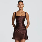 Square Neck Camisole Dress For Women With Back Cross Straps Slim Fit Ruched Waist Boned Mini Skirt Pure Desire Dress Casual 0VNB
