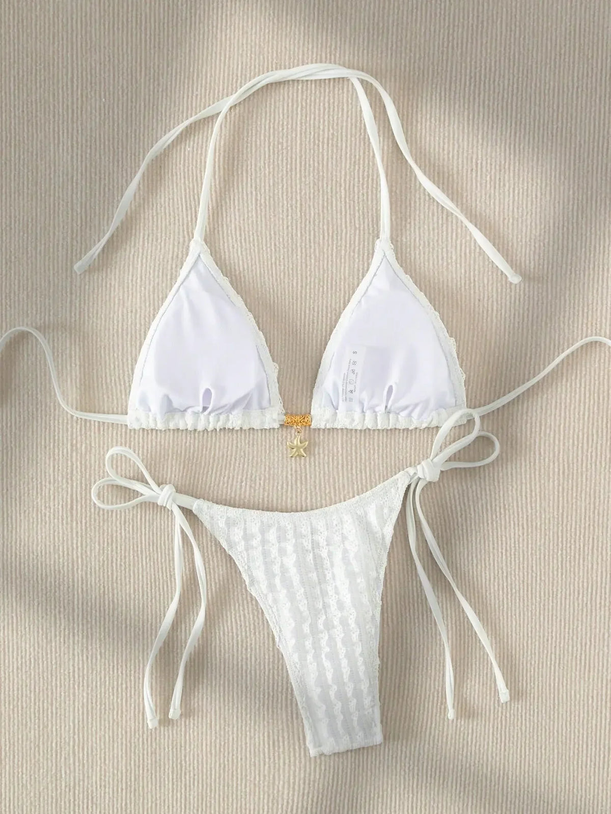 Sexy White Bikini 2025 Women Halter Lace Push Up Metal Designer Micro Swimsuit Brazilian Bathing Suit Tie Side Thong Swimwear